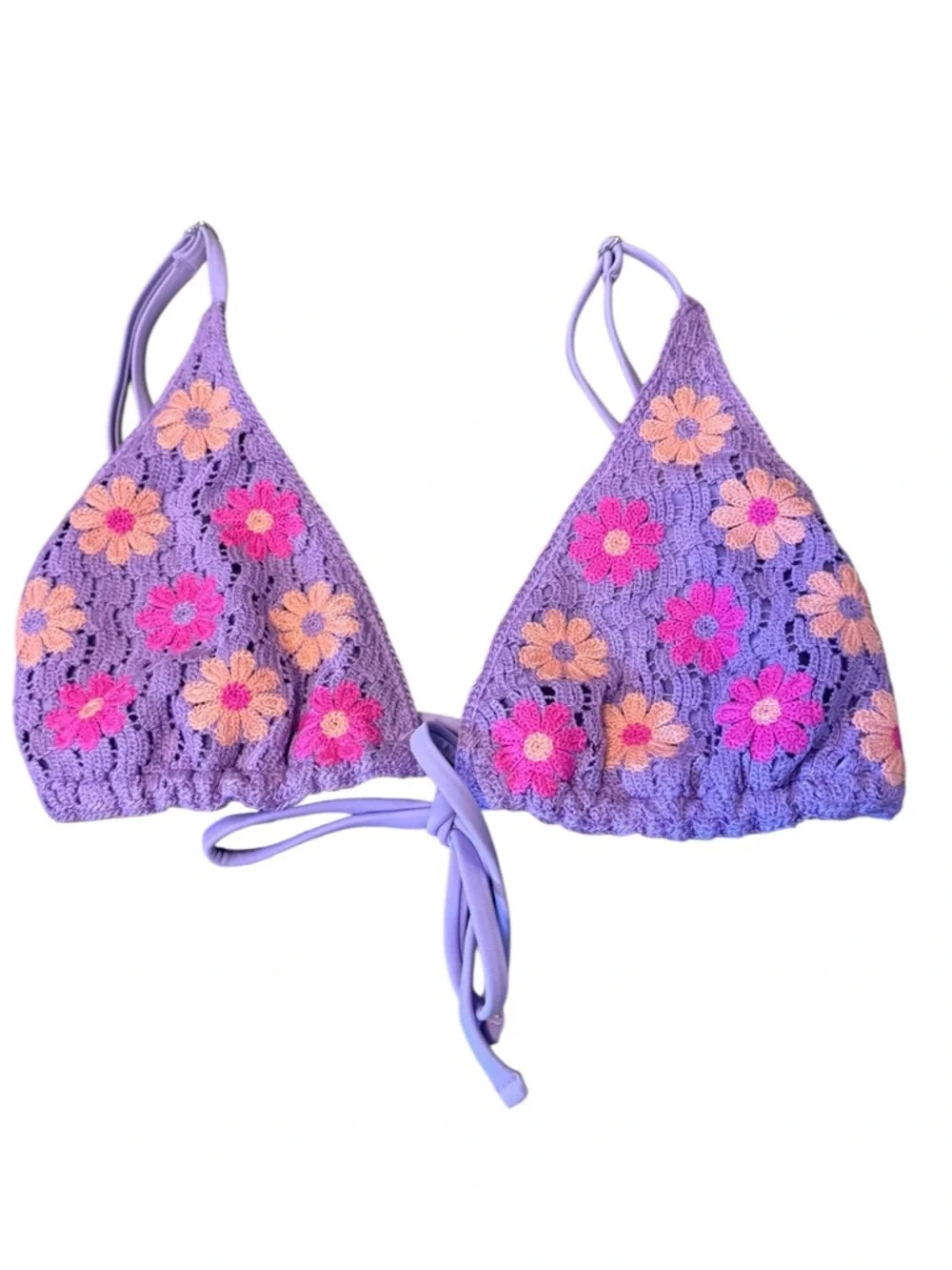 Ninety-Nine Lavender Crochet Triangle Bikini Set